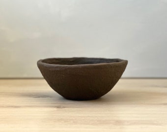 Paper Mache Bowl, Medium Vessel, Dark Brown Textured Bowl, Wabi Sabi, Unique Gift, Organic decor, Handmade, Statement Piece, Hand sculpted