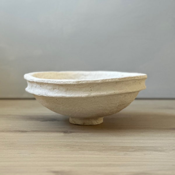 Paper Mache Bowl, Large Vessel, Light Aged Cream Color, Textured, Unique Gift, Indian Style Bowl, Organic, Handmade, Neutral, Sustainable