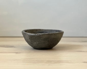 Paper Mache Bowl, Small Vessel, Aged Black Textured Bowl, Vintage Look, Unique Gift, Organic decor, Handmade, Statement Piece, Hand sculpted