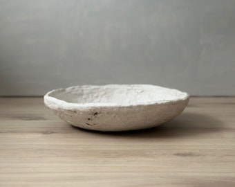 Paper Mache Bowl, Medium Vessel, Aged White Textured, Misshapen, Vintage Look, Unique Gift, Organic, Wabi Sabi, Handmade, Statement Piece