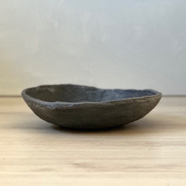 Paper Mache Bowl, Medium Vessel, Aged Black Textured, Misshapen, Vintage Look, Unique Gift, Organic, Wabi Sabi, Handmade, Statement Piece