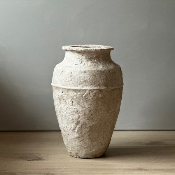 Paper Mache Vase, Large Handmade Vessel, Aged White Urn Style, Unique Gift, Wabi Sabi, Statement Piece, Sustainable, Neutral Organic decor