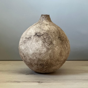 Paper Mache Vase, Large Handmade Vessel, Textured Aged Beige Color, Wabi Sabi, Unique Gift, Organic Statement Piece, Sustainable Decor