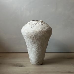 Paper Mache Sculpture, Large Handmade Vessel, Aged White Vase, Unique Gift, Wabi Sabi, Statement Piece, Sustainable, Neutral Organic decor
