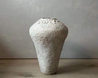 Paper Mache Sculpture, Large Handmade Vessel, Aged White Vase, Unique Gift, Wabi Sabi, Statement Piece, Sustainable, Neutral Organic decor