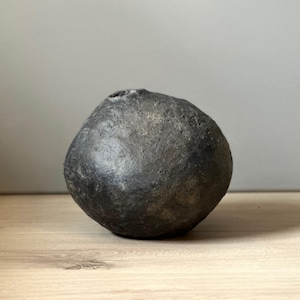 Paper Mache Vase, Small Handmade Vessel, Textured Wabi Sabi, Aged Black Color, Off Centered Vase, Organic Statement Piece, Sustainable decor