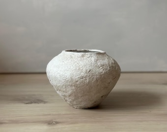 Paper Mache Vase, Small Handmade Vessel, Textured Aged White Color, Wabi Sabi, Unique Gift, Organic Statement Piece, Sustainable, Neutral