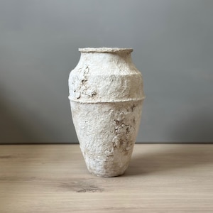 Paper Mache Vase, Medium Handmade Textured Vessel, Aged White Urn Style, Unique Rare Gift, Organic Vase, Sustainable Neutral shelf decor