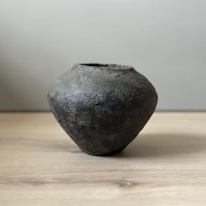 Paper Mache Vase, Small Handmade Vessel, Textured, Aged Black Color, Unique Gift, Organic Statement Piece, Sustainable, Neutral decor