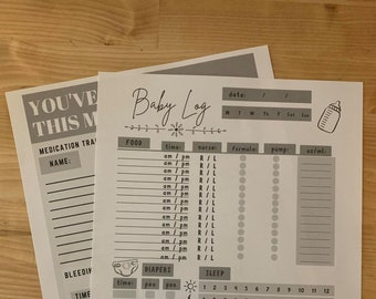 Postpartum Mama and Baby Daily Care Tracker Package| Black and White| Printable |PDF