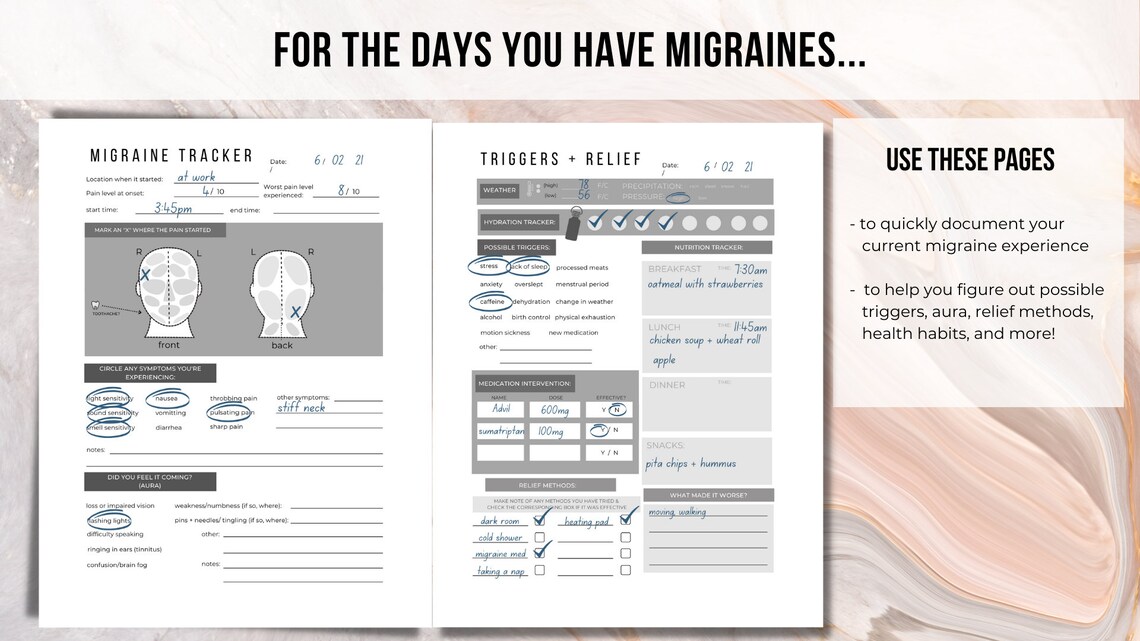 Migraine Tracker Journal | Printable | PDF | Downloadable - Etsy