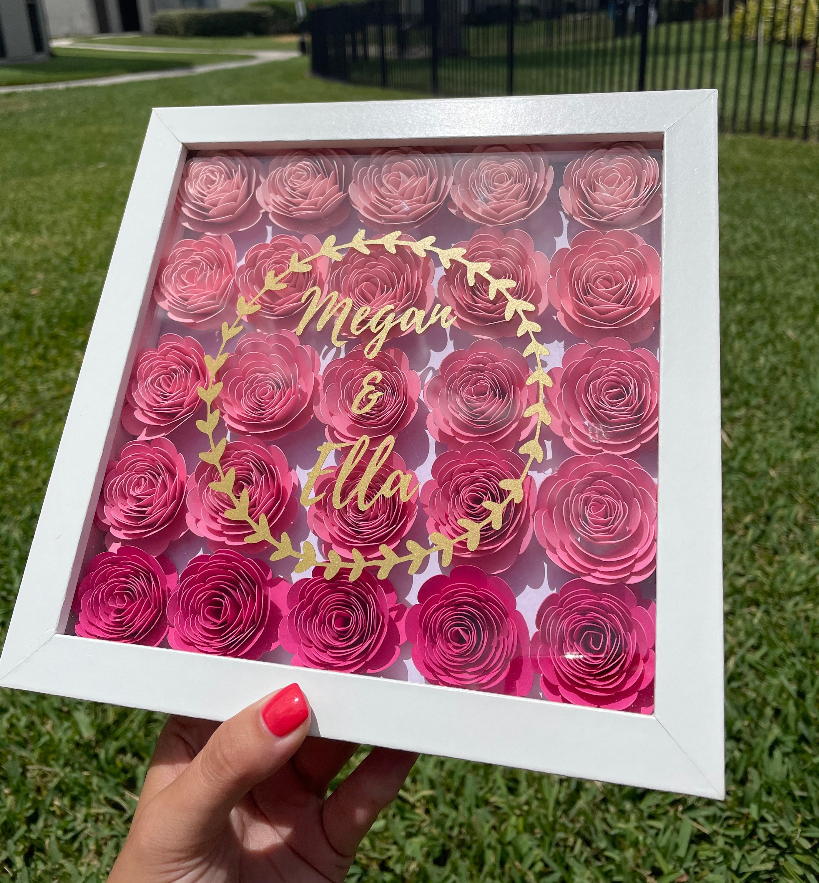 Shadow Box with Roses Personalized Paper Heart Flower Shadow Etsy