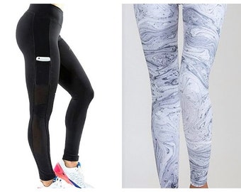 LeMSKoR Femmes Taille Haute Barre Yoga Fitness Leggings Gym Running Stretch Sports Noir, Marbre Bleu Pantalon