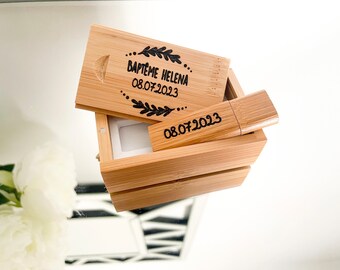 Coffret clé USB de 8Go en bois  à personnaliser cadeau Bapteme / Noël* / Mariage/ Anniversaire / Naissance