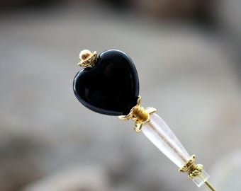 Black Onyx and Rose Quartz Hat Pins, You Choose The Length, Gemstone Hatpins for Womens Hats