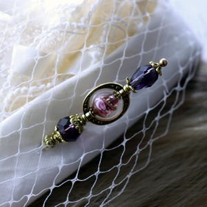 Violet and Pink Lampwork Glass Hatpin with Purple Crystals, Choose Your Length, Hat Pins or Stick Pins for Hats, Coats or Scarfs afbeelding 3