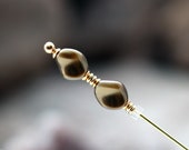 Hat Pin - Antique Brass Premium Faux Pearl and Gold - Choose Your Length - Womens Long Hatpins with End Cap