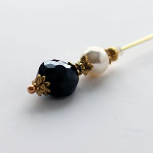 Black Faceted Glass and Cream Pearl Hat Pin in Custom Lengths, Classic Design Hatpins or Stick Pins for Womens Hats, Scarves or Coats immagine 3