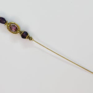 Violet and Pink Lampwork Glass Hatpin with Purple Crystals, Choose Your Length, Hat Pins or Stick Pins for Hats, Coats or Scarfs afbeelding 4