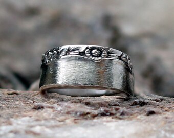 Silverware Spoon Ring - Brittany Rose Pattern - Upcycled 1948 Vintage Silverware Spoon Jewelry with a Brushed Finish