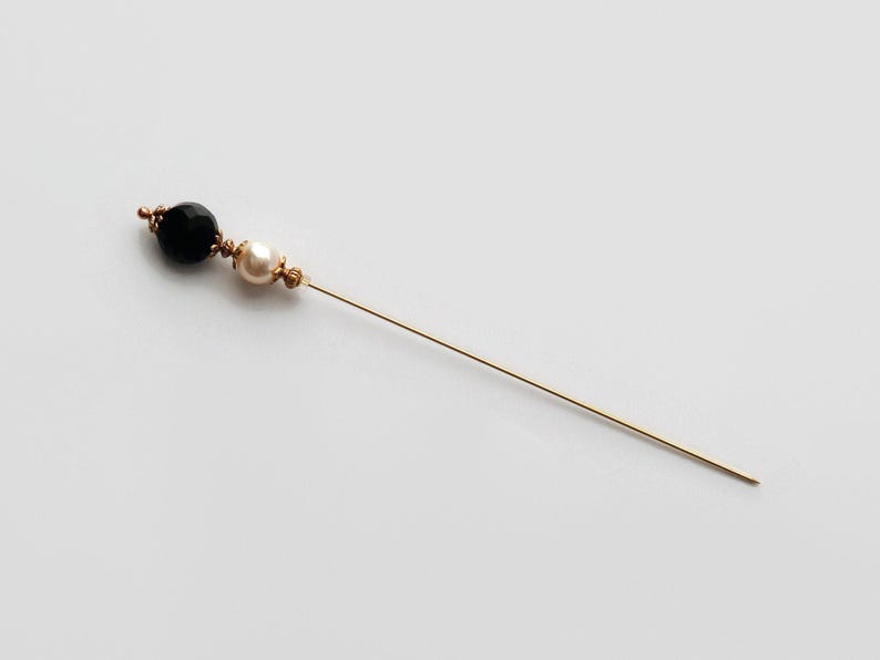 Black Faceted Glass and Cream Pearl Hat Pin in Custom Lengths, Classic Design Hatpins or Stick Pins for Womens Hats, Scarves or Coats immagine 5