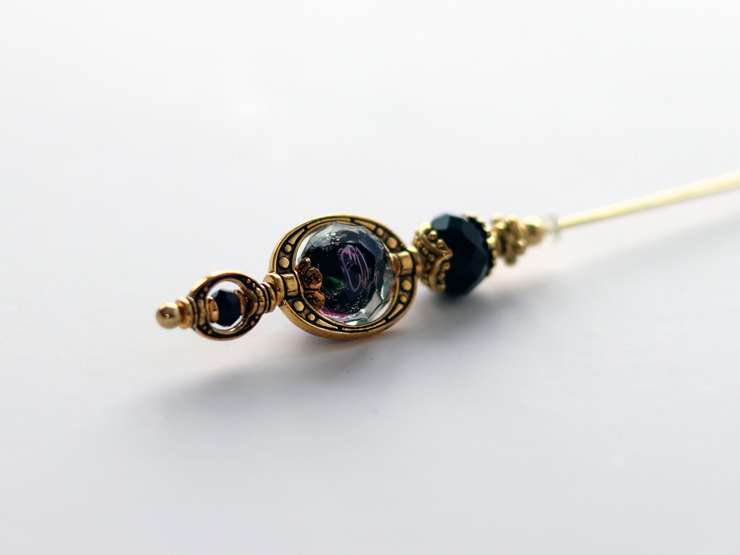 Hat Pin Black and Pink Lampwork Glass and Crystal Hatpins Etsy