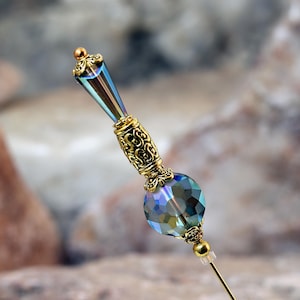 Hat Pin Beaded with Fine Cut Crystals in Green Blue Blend, You Choose The Length, Womens Hatpins or Stick Pins for Hats, Coats or Scarves