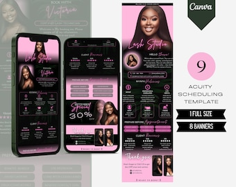 Roze Neon scherpte planning sjabloon nagel Tech, tropische bewerkbare scherpte boeking site sjabloon Lash Tech, schoonheidsspecialiste scherpte banners Canva
