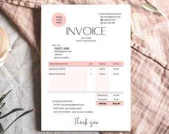 Plantilla minimalista de factura para pequeñas empresas / Descargar formularios de pedido digitales imprimibles / Plantilla Canva de formulario comercial editable simple