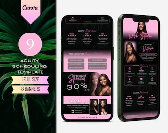 Roze Neon scherpte planning sjabloon nagel Tech, tropische bewerkbare scherpte boeking site sjabloon Lash Tech, schoonheidsspecialiste scherpte banners Canva