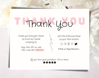 Small Business Thank You Cards Template, Insert Card, Simple Editable Canva Customer Packaging Insert Note, Modern Printable Etsy Shop Thank