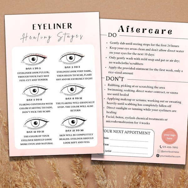 Editable PMU Eyeliner Aftercare Card, DIY Eyeliner Tattoo Instruction Template Card, Eyeliner Healing Stages, Spa Beauty Business Template