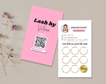 Roze retro zakelijke klantenkaart, schoonheidsloyaliteitskaarten, Instagram-sjabloon voor visitekaartjes, branding voor schoonheidsbedrijfssjabloon