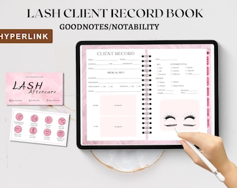 HYPERLINK Digitaal Lash-klantrecordboek Goodnotes | Opmerkelijkheid, formulieren voor wimperextensies, klantinformatie voor wimpers, roze wimpernazorgkaart