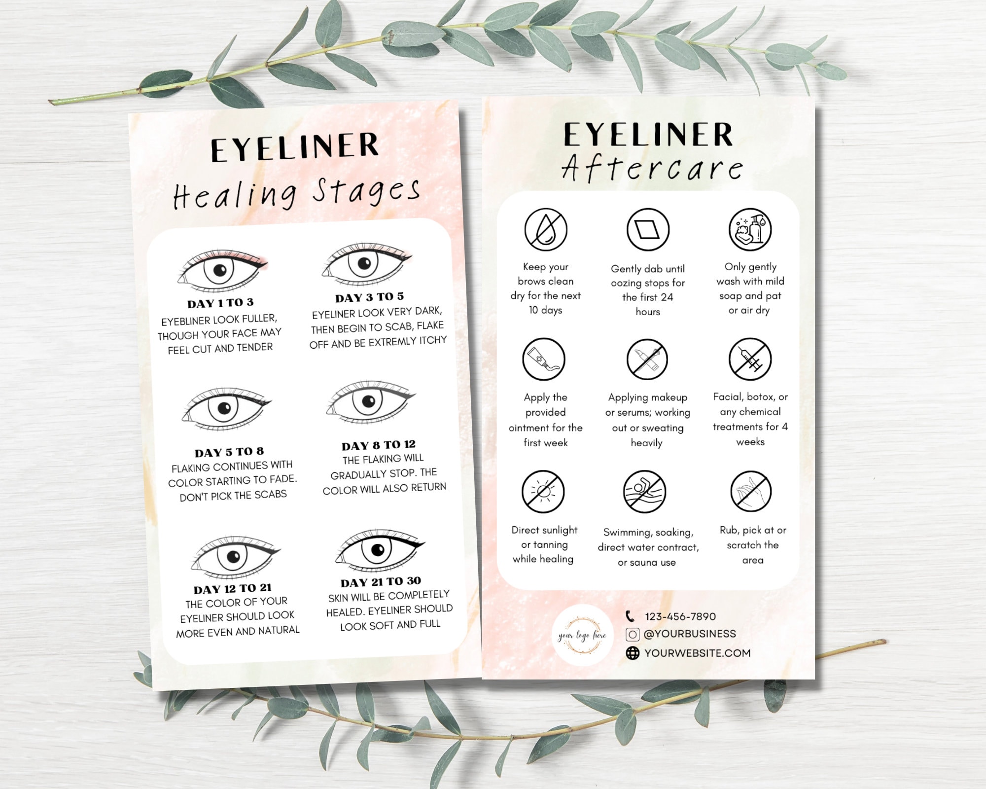 Editable PMU Eyeliner Aftercare Card, DIY Eyeliner Tattoo Instruction