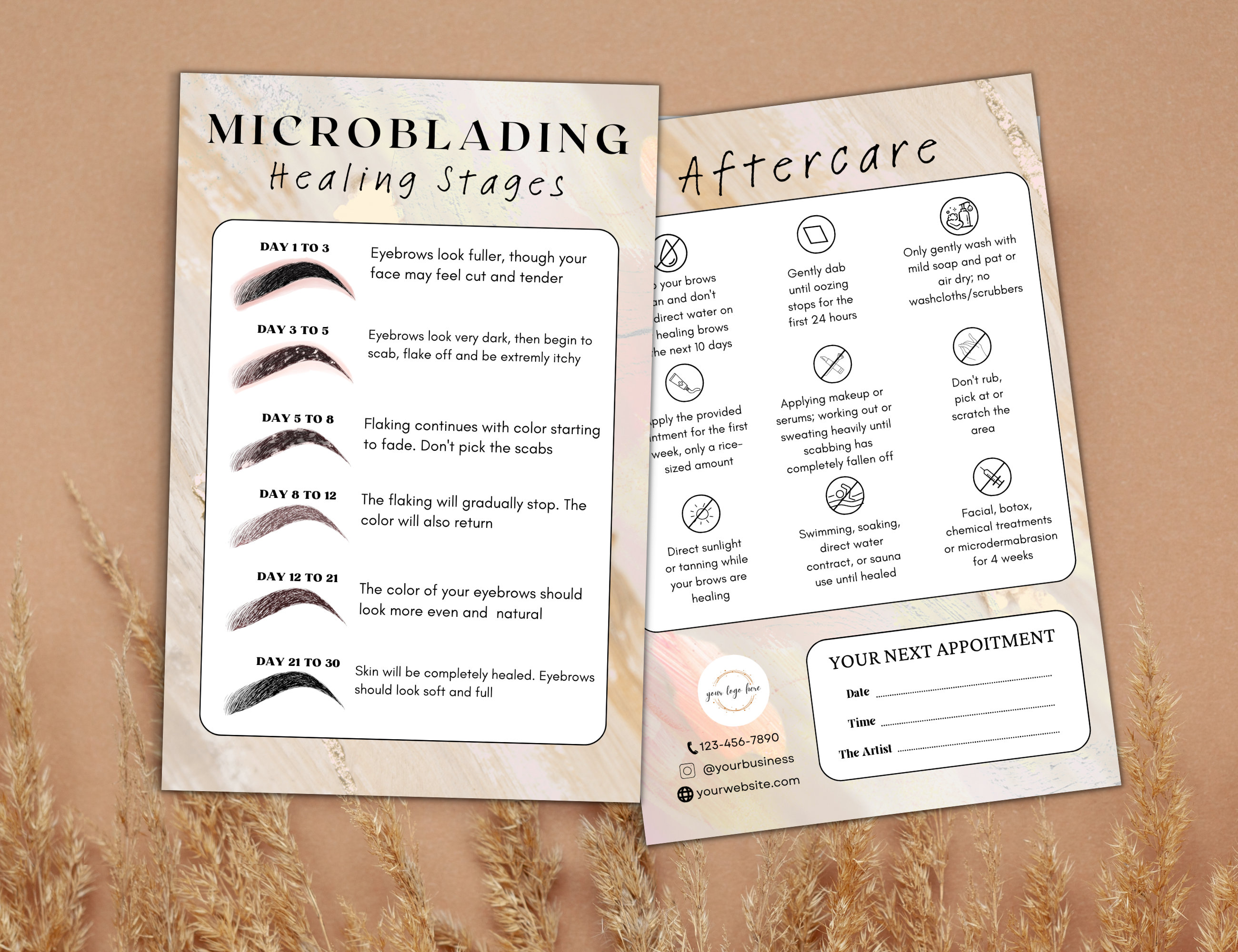 Editable Eyebrows Aftercare Card, PMU Microblading Template DIY Card ...