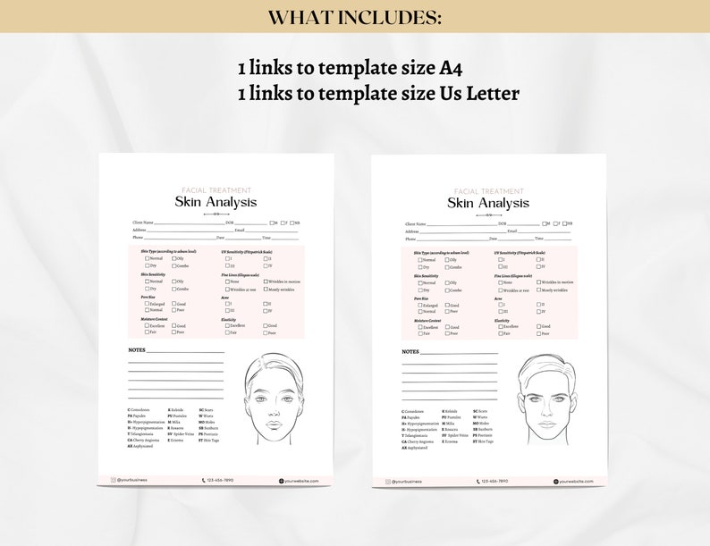 Skin Analysis Form, Facial Treatment Form Bundle, Printable Skincare ...