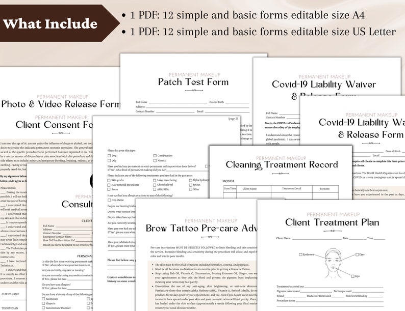 Microblading Consent Form, Editable PMU Client Intake, Eyebrows Aftercare Template Card, Phibrows Instruction Healing Process, PMU Forms image 3