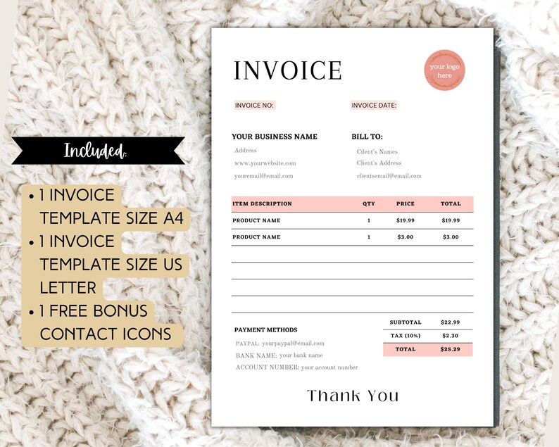 Modern Editable Invoice Template Wholesale Order Form Canva - Etsy