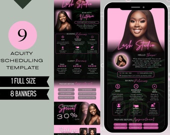 Roze Neon scherpte planning sjabloon nagel Tech, tropische bewerkbare scherpte boeking site sjabloon Lash Tech, schoonheidsspecialiste scherpte banners Canva
