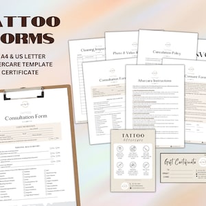 Tattoo Form Bundle, Small Tattoo Form, Editable Tattoo Consent Form, Tattoo Intake Form, Tattoo Artist Business Forms, Tattoo Artist Forms