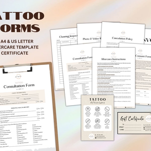 Lot de formulaires de tatouage, Formulaire de petit tatouage, Formulaire de consentement modifiable pour le tatouage, Formulaire d'admission pour le tatouage, Formulaires commerciaux d'artiste tatoueur, Formulaires d'artiste tatoueur