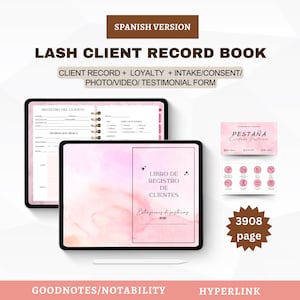 SPAANS HYPERLINK Digitaal Lash-klantrecordboek Goodnotes | Notability Wimperverlengingsformulieren Wimperklantinformatie Wimpernazorg