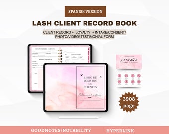 SPAANS HYPERLINK Digitaal Lash-klantrecordboek Goodnotes | Notability Wimperverlengingsformulieren Wimperklantinformatie Wimpernazorg