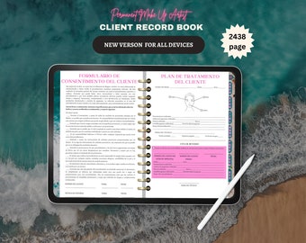 SPAANSE hyperlink Digitaal PMU-klantrecordboek Goodnotes Opmerkelijkheid Tropische PMU-formulieren Intakeformulier voor permanente make-up