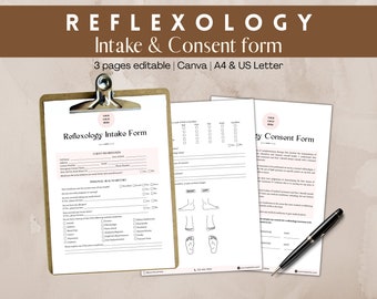 Reflexology Intake Form, Foot Massage Consultation Form, Reflexology SOAP Notes, Reflexology Consent Form size A4 & US Letter