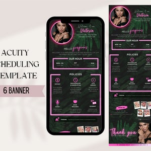 Pink Neon Acuity Scheduling Template Nail Tech, Tropical Editable Acuity Booking Site Template Lash Tech, Esthetician Acuity Banners Canva