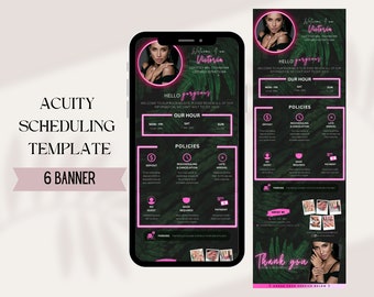 Pink Neon Acuity Scheduling Template Nail Tech, Tropical Editable Acuity Booking Site Template Lash Tech, Esthetician Acuity Banners Canva