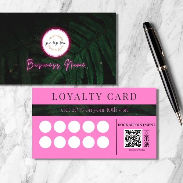 Beauty Loyalty Cards Template,  Pink Business Card Template, DIY Marketing Cards Template Design, Lash Business Card, Customer Rewards Card