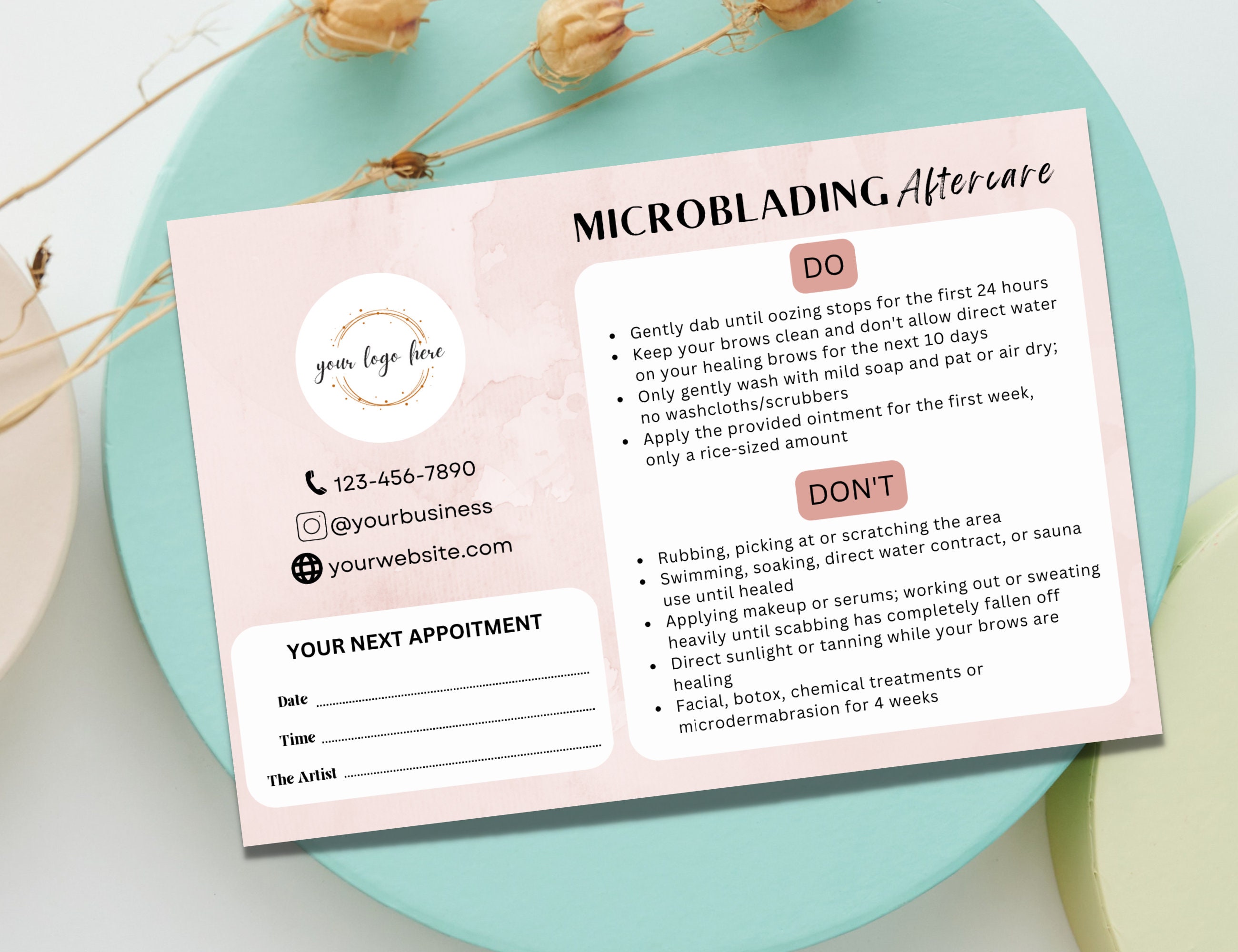 Editable Eyebrows Aftercare Card, PMU Microblading Template DIY Card ...
